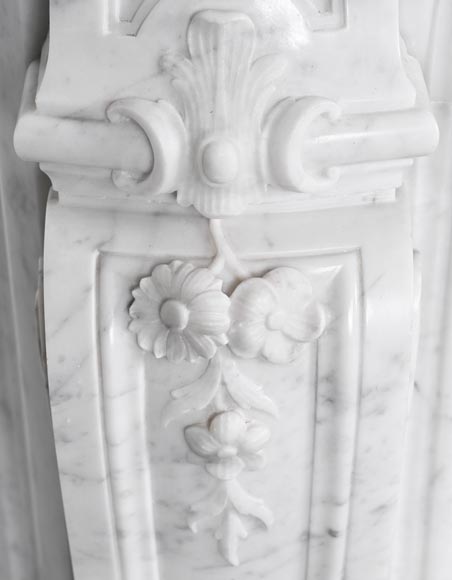 Louis XV style fireplace in Carrara marble, decorated with a floral shell motif-8