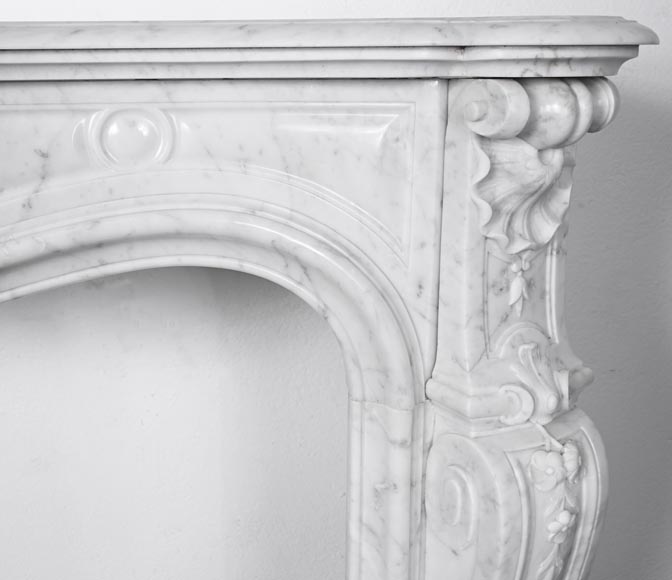 Louis XV style fireplace in Carrara marble, decorated with a floral shell motif-11
