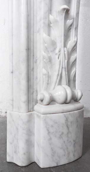 Louis XV style fireplace in Carrara marble, decorated with a floral shell motif-12