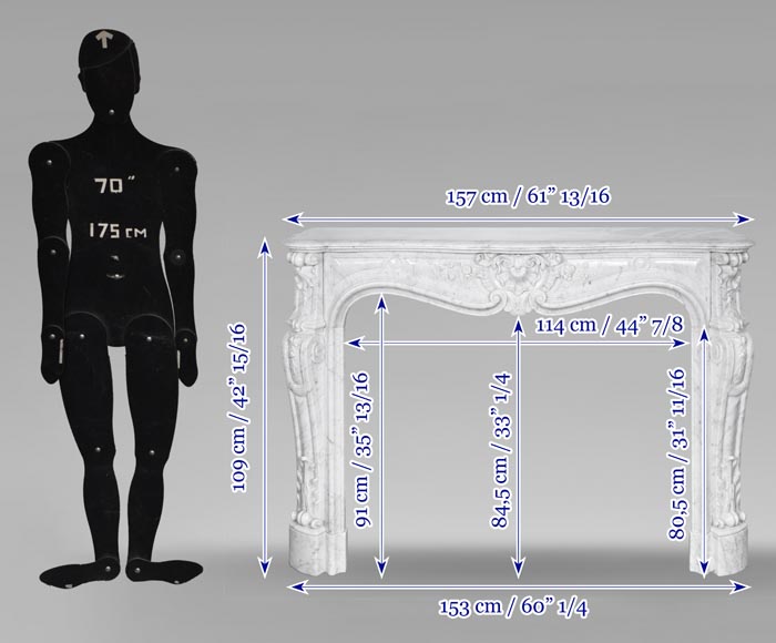 Louis XV style fireplace in Carrara marble, decorated with a floral shell motif-14