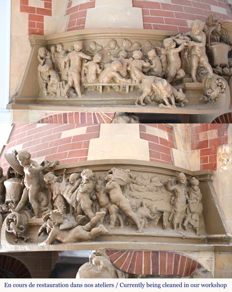 Joseph Chéret, Fireplace featuring two conversing women and putti Joseph Chéret, Fireplace featuring two conversing women and putti-2