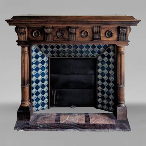 Napoleon III style mantel with carved walnut wood detached columns