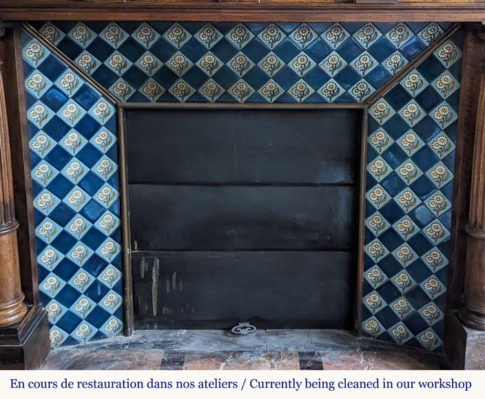 Napoleon III style mantel with carved walnut wood detached columns-9