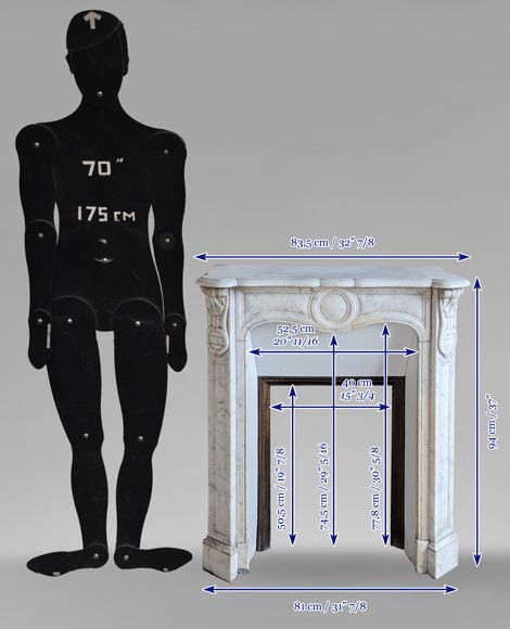 Louis XV style Pompadour model mantelpiece in Carrara marble, decorated with shells-9