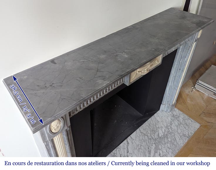 Louis XVI periode two-tone mantel with half columns in Turquin and statuary marble-13