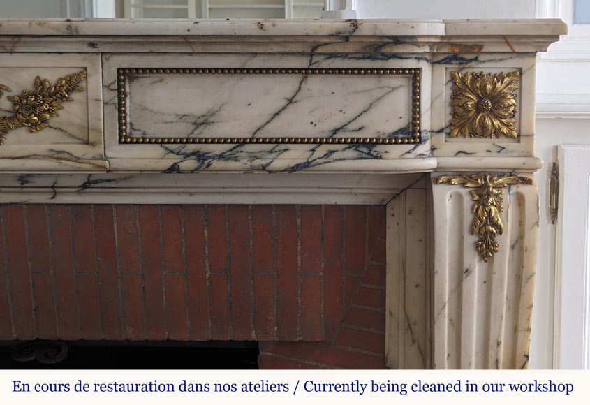 Louis XVI style bronze mantel in Panazeau marble-10