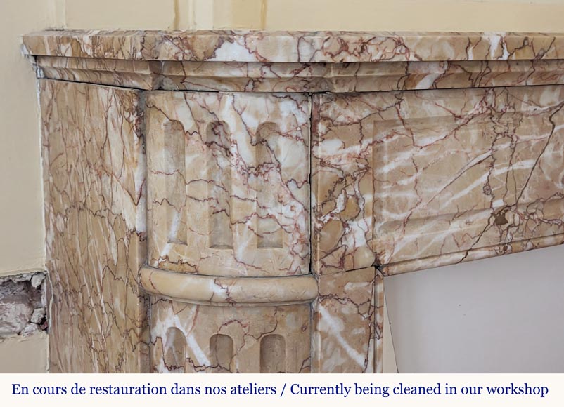 Louis XVI style mantel in Brocatelle marble with rounded corners adorned with a sunflower-3