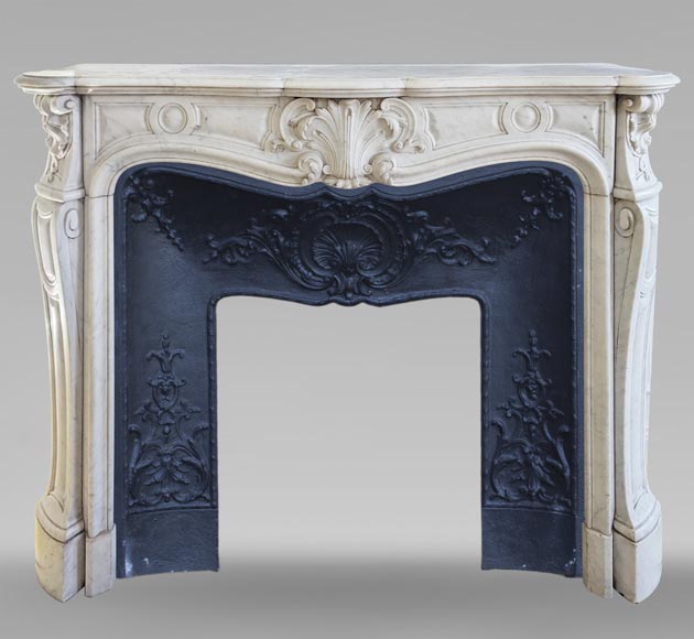 Louis XV style fireplace in Carrara marble decorated with a palmette-0