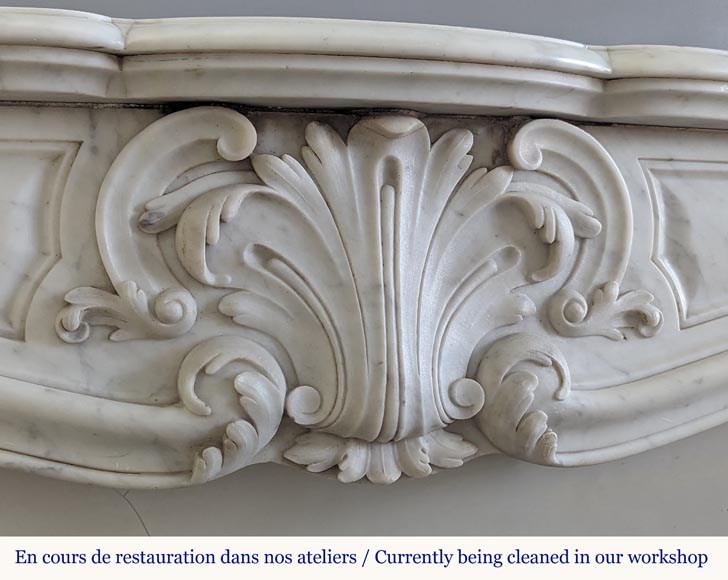 Louis XV style fireplace in Carrara marble decorated with a palmette-2