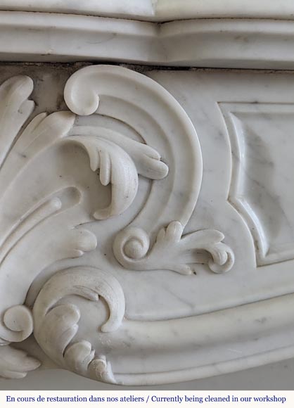 Louis XV style fireplace in Carrara marble decorated with a palmette-3