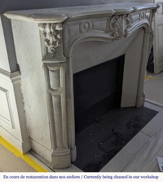Louis XV style fireplace in Carrara marble decorated with a palmette-4