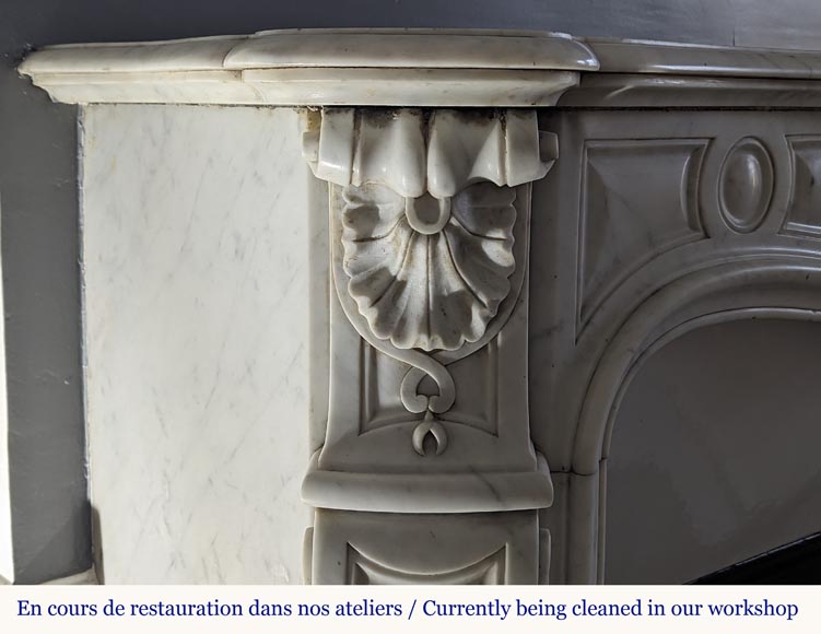 Louis XV style fireplace in Carrara marble decorated with a palmette-5