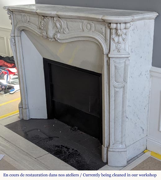 Louis XV style fireplace in Carrara marble decorated with a palmette-7