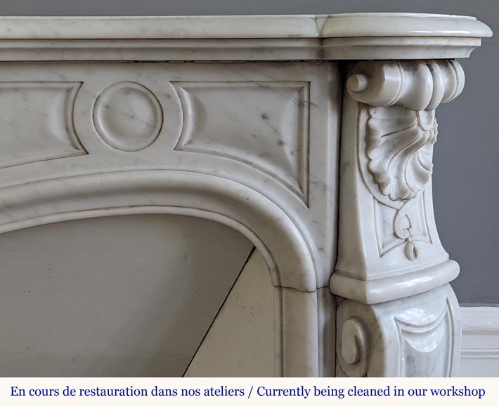 Louis XV style fireplace in Carrara marble decorated with a palmette-8