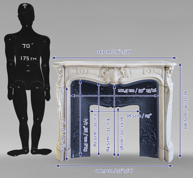 Louis XV style fireplace in Carrara marble decorated with a palmette-11