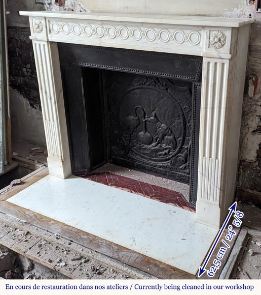 Louis XVI style mantel in semi-statuary marble adorned with a Greek frieze-5