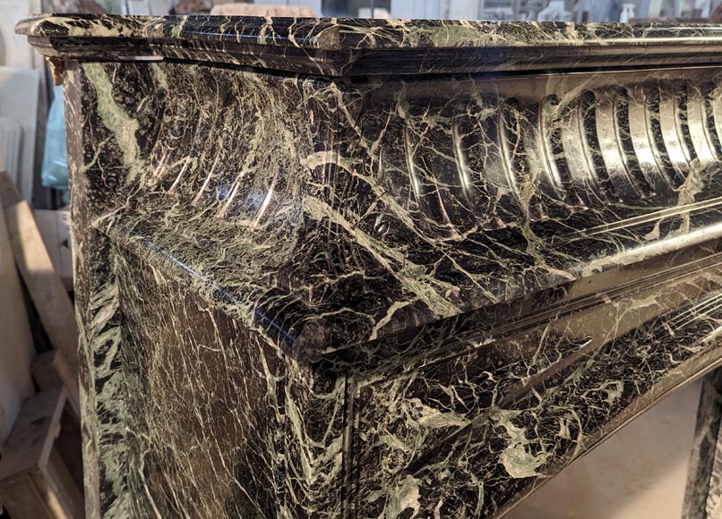 Louis XIV style mantel with acroterions in Vert de Mer marble Louis XIV style mantel with acroterions in Vert de Mer marble-3