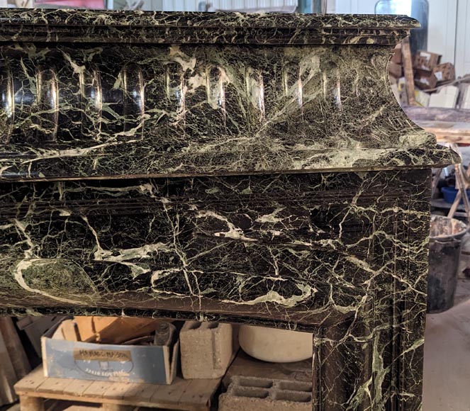 Louis XIV style mantel with acroterions in Vert de Mer marble Louis XIV style mantel with acroterions in Vert de Mer marble-7