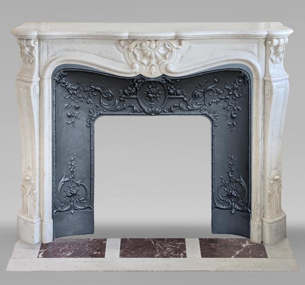 Louis XV style Carrara marble mantel with shell design-0