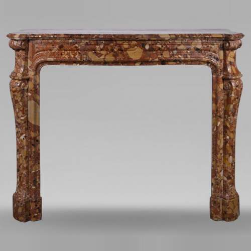 Louis XV style Pompadour curved mantel in Aleppo Breche