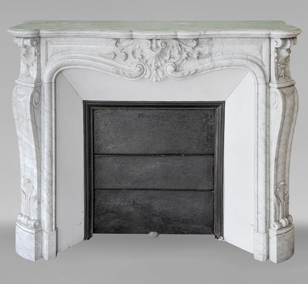 Louis XV style Carrara marble mantel decorated with foliate shells-0