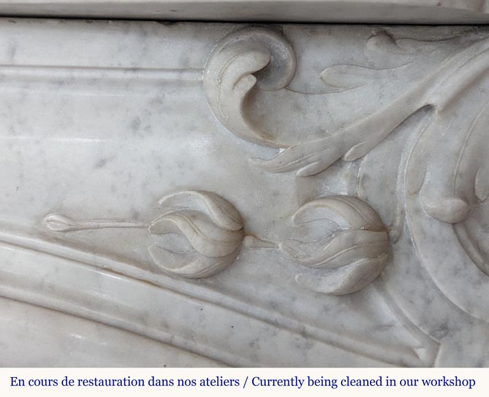 Louis XV style Carrara marble mantel decorated with foliate shells-4