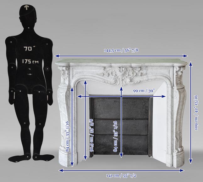 Louis XV style Carrara marble mantel decorated with foliate shells-12