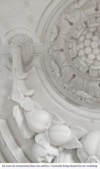  Napoleon III style fireplace in Carrara marble, decorated with a fruit frieze-3