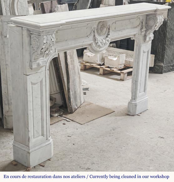  Napoleon III style fireplace in Carrara marble, decorated with a fruit frieze-4