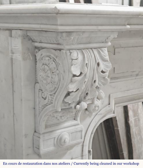 Napoleon III style fireplace in Carrara marble, decorated with a fruit frieze-5