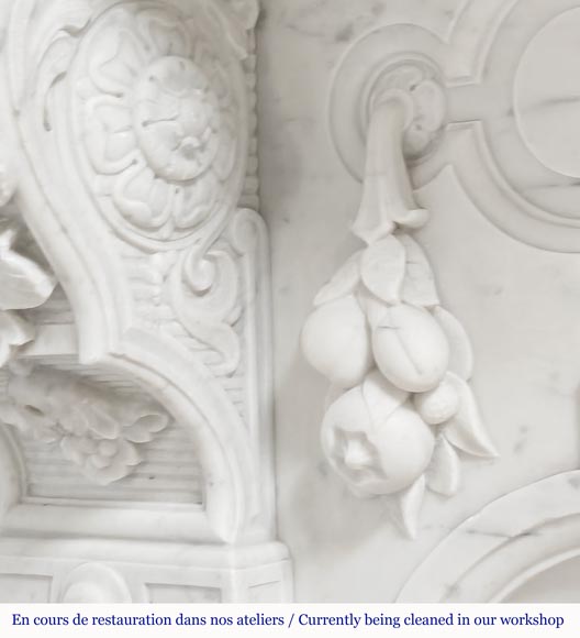  Napoleon III style fireplace in Carrara marble, decorated with a fruit frieze-6