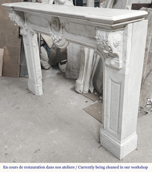  Napoleon III style fireplace in Carrara marble, decorated with a fruit frieze-8