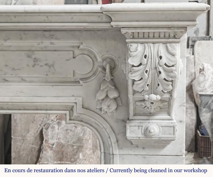  Napoleon III style fireplace in Carrara marble, decorated with a fruit frieze-9