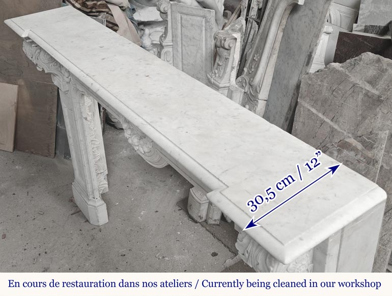  Napoleon III style fireplace in Carrara marble, decorated with a fruit frieze-11