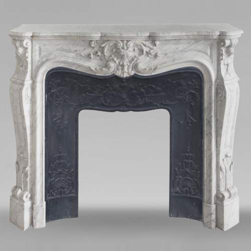 Louis XV style mantel in veined Carrara marble