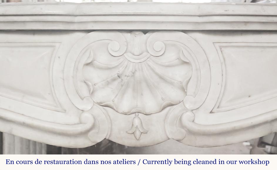 Louis XV style fireplace with three shells, in Carrara marble-1