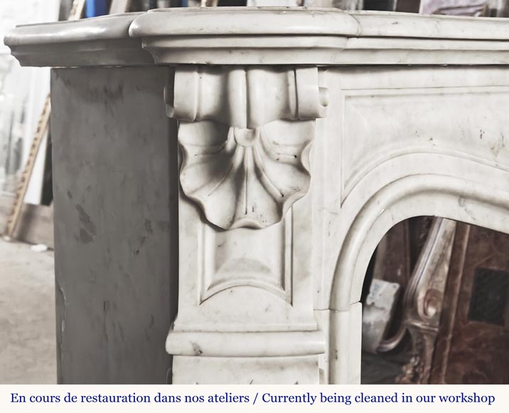 Louis XV style fireplace with three shells, in Carrara marble-4