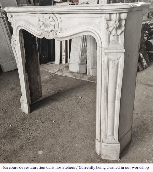 Louis XV style fireplace with three shells, in Carrara marble-6