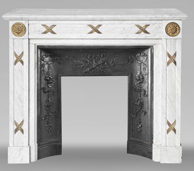  Louis XVI style fireplace in Carrara marble and bronze-0