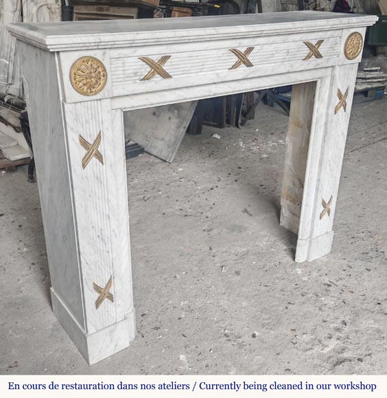  Louis XVI style fireplace in Carrara marble and bronze-2