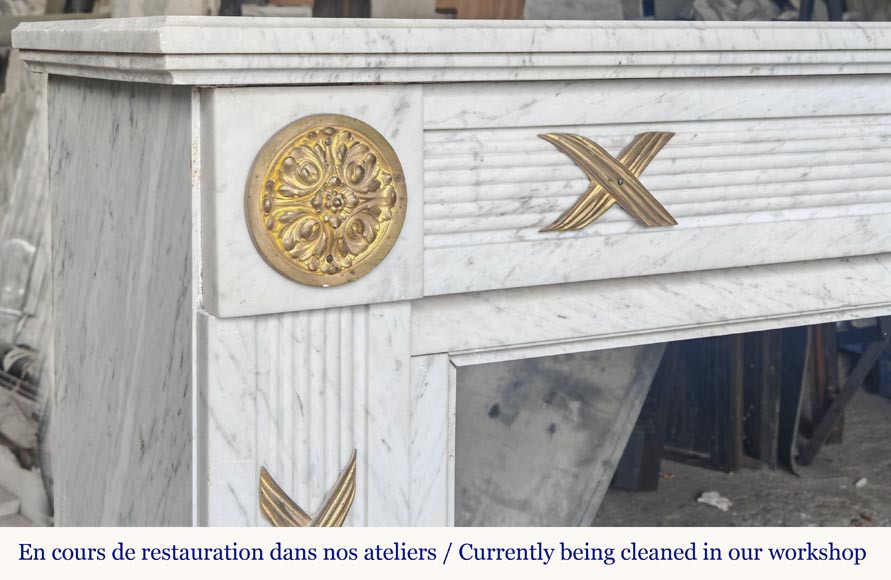  Louis XVI style fireplace in Carrara marble and bronze-3