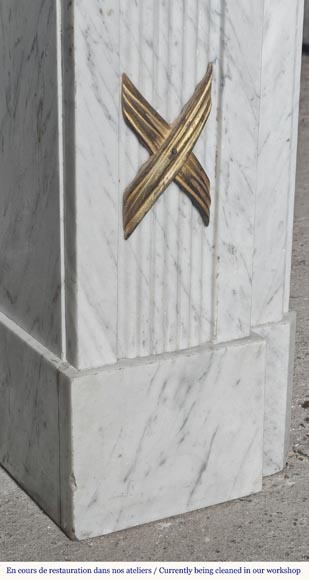  Louis XVI style fireplace in Carrara marble and bronze-4