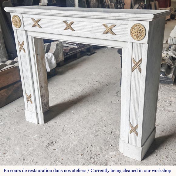  Louis XVI style fireplace in Carrara marble and bronze-5