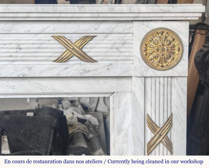  Louis XVI style fireplace in Carrara marble and bronze-6