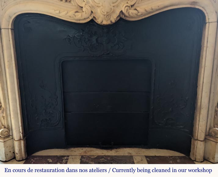 Louis XV style mantel in Carrara marble richly carved with foliage-15