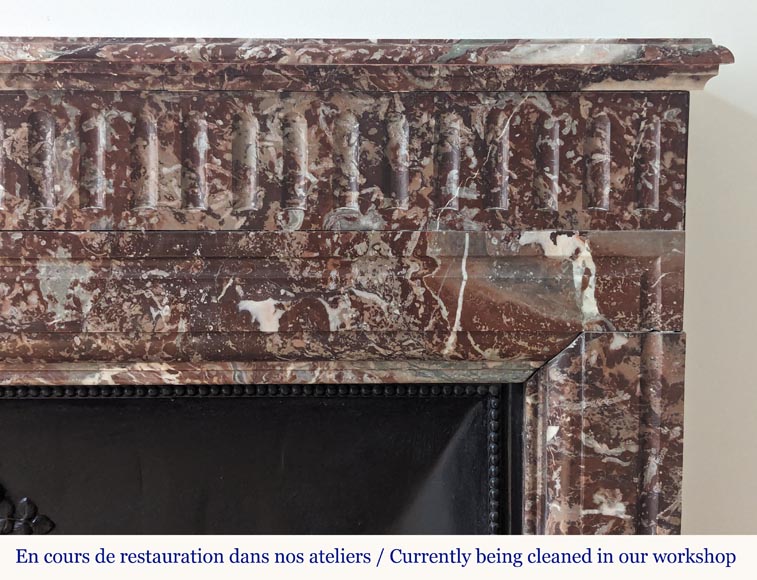 Louis XIV style mantel with acroterion in Rouge du Nord marble-6