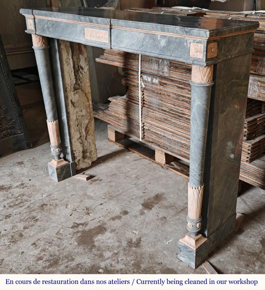 Louis XVI style mantel with detached columns in Turquin and Rose marble from Portugal-6