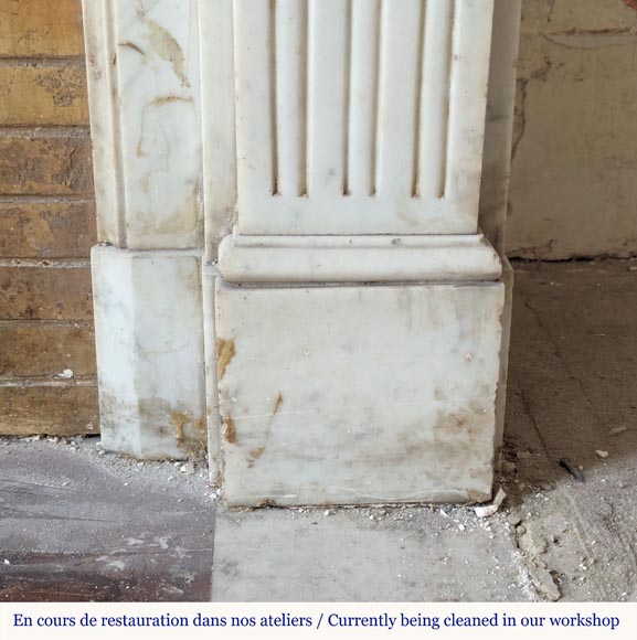 Louis XVI style carved in Carrara marble mantel with flower-7