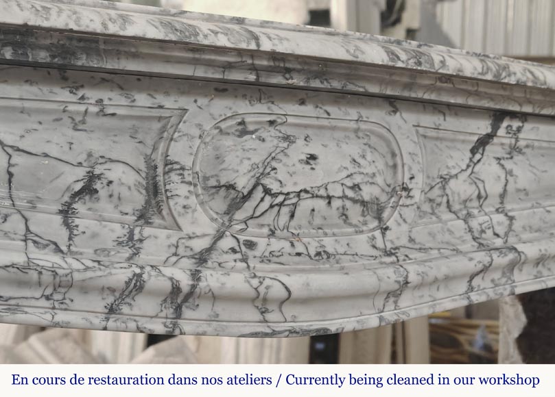  Louis XV style fireplace, Pompadour model, curved, in blue flowered marble-1