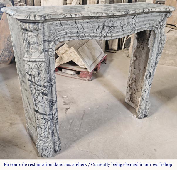  Louis XV style fireplace, Pompadour model, curved, in blue flowered marble-2